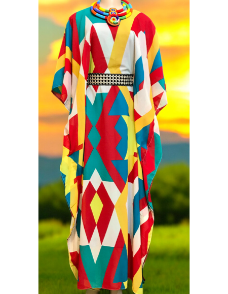 Vibrant African Print Kaftan Dress