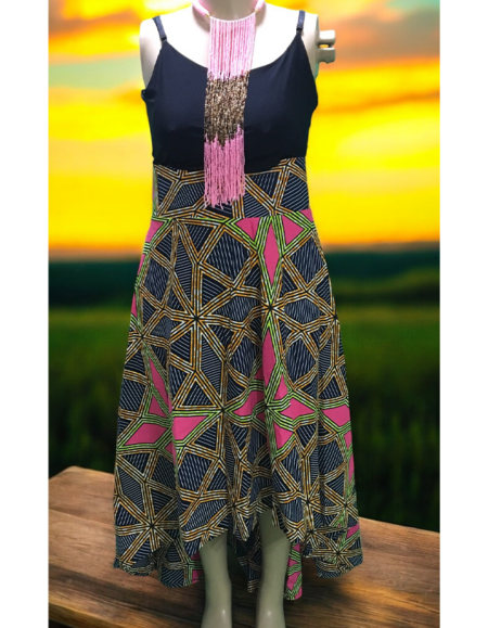 African Print Sleeveless High-Low Dress