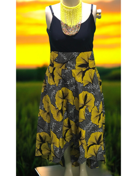 African Print Sleeveless High-Low Dress