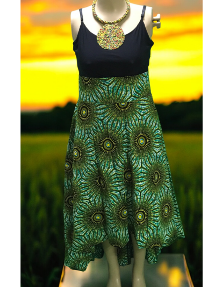 African Print Sleeveless High-Low Dress