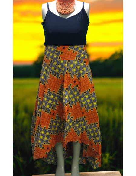 African Print Sleeveless High-Low Dress