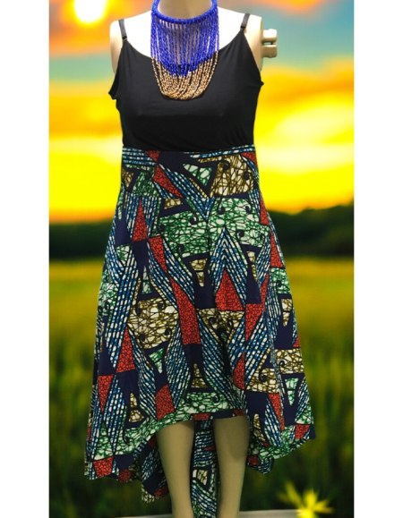 African Print Sleeveless High-Low Dress