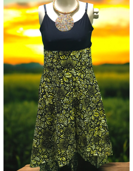 African Print Sleeveless High-Low Dress