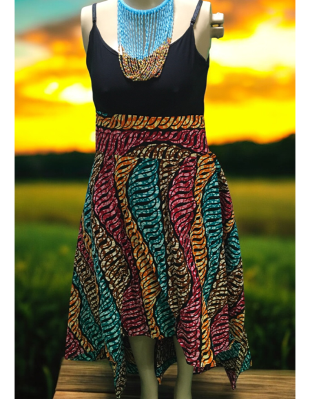 African Print Sleeveless High-Low Dress