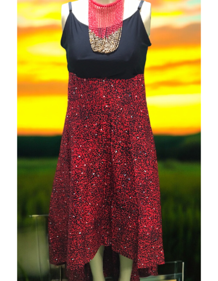 African Print Sleeveless High-Low Dress