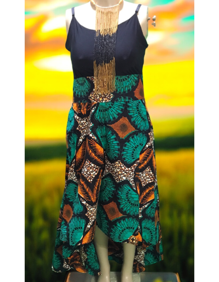 African Print Sleeveless High-Low Dress